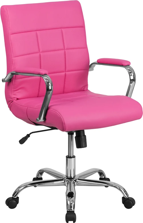 Mid-Back Pink Vinyl Executive Swivel Chair With Chrome Base And Arms - By Flash Furniture - Madison Seating 3 Mid-Back Pink Vinyl Executive Swivel Chair With Chrome Base And Arms - By Flash Furniture - Madison Seating