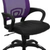 Mid-Back Purple Mesh Swivel Task Chair With Black Leather Seat And Arms - By Flash Furniture - Madison Seating -Executive Chairs Sales Mid Back Purple Mesh Swivel Task Chair with Black Leather Seat and Arms by Flash Furniture