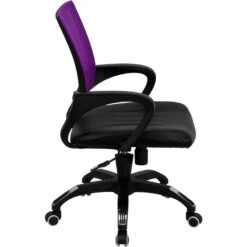Mid-Back Purple Mesh Swivel Task Chair With Black Leather Seat And Arms - By Flash Furniture - Madison Seating -Executive Chairs Sales Mid Back Purple Mesh Swivel Task Chair with Black Leather Seat and Arms by Flash Furniture 2