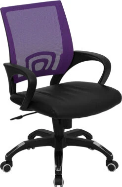 Mid-Back Purple Mesh Swivel Task Chair With Black Leather Seat And Arms - By Flash Furniture - Madison Seating