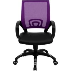 Mid-Back Purple Mesh Swivel Task Chair With Black Leather Seat And Arms - By Flash Furniture - Madison Seating -Executive Chairs Sales Mid Back Purple Mesh Swivel Task Chair with Black Leather Seat and Arms by Flash Furniture 5