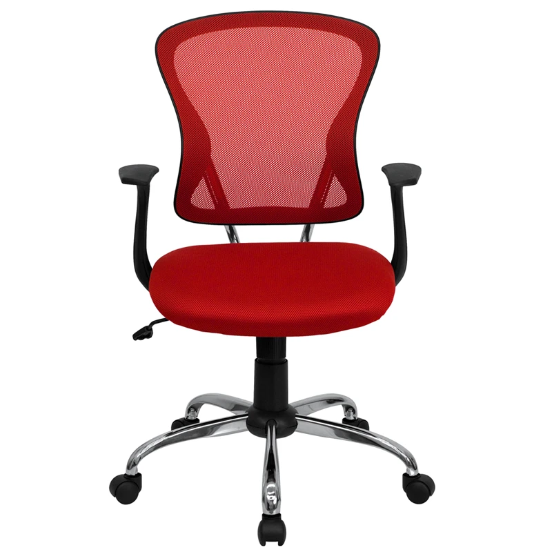 Mid-Back Red Mesh Swivel Task Chair With Chrome Base And Arms - By Flash Furniture - Madison Seating 6 Mid-Back Red Mesh Swivel Task Chair With Chrome Base And Arms - By Flash Furniture - Madison Seating - Image 4