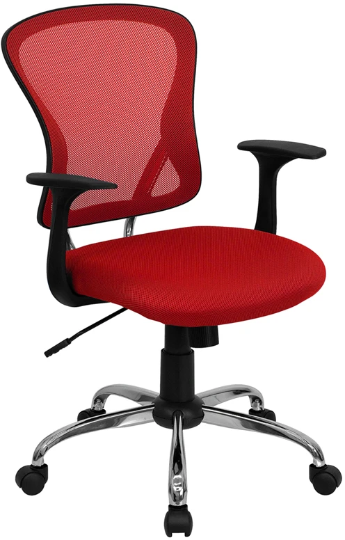 Mid-Back Red Mesh Swivel Task Chair With Chrome Base And Arms - By Flash Furniture - Madison Seating 3 Mid-Back Red Mesh Swivel Task Chair With Chrome Base And Arms - By Flash Furniture - Madison Seating
