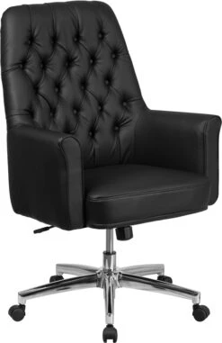 Mid-Back Traditional Tufted Black Leather Executive Swivel Chair With Arms - By Flash Furniture - Madison Seating