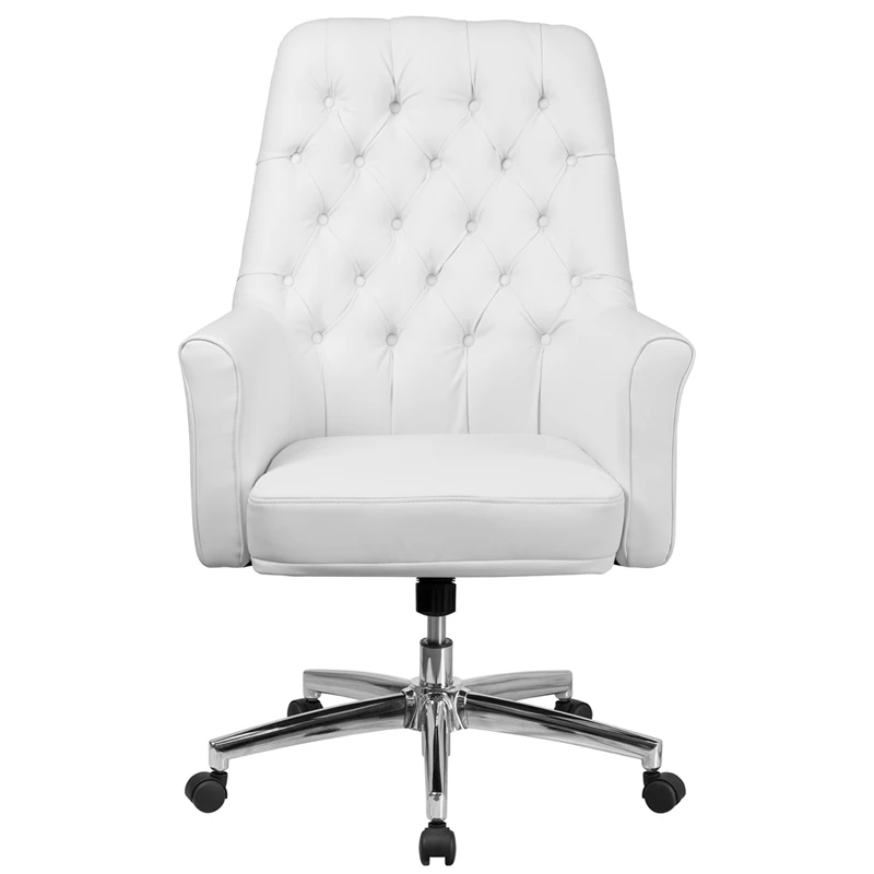 Mid-Back Traditional Tufted White Leather Executive Swivel Chair With Arms - By Flash Furniture - Madison Seating 6 Mid-Back Traditional Tufted White Leather Executive Swivel Chair With Arms - By Flash Furniture - Madison Seating - Image 4