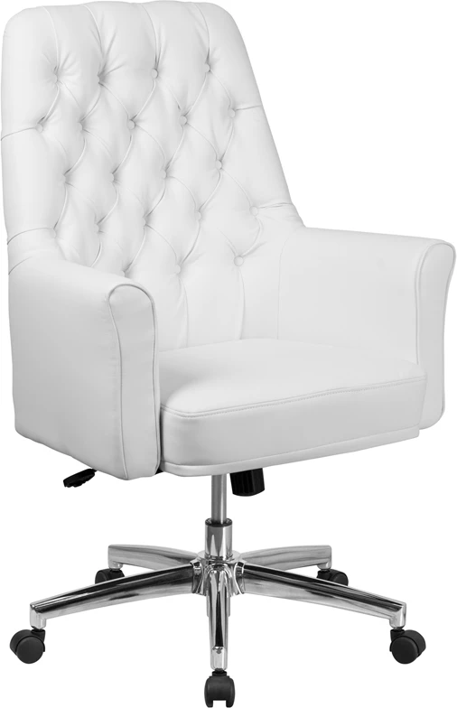 Mid-Back Traditional Tufted White Leather Executive Swivel Chair With Arms - By Flash Furniture - Madison Seating 3 Mid-Back Traditional Tufted White Leather Executive Swivel Chair With Arms - By Flash Furniture - Madison Seating