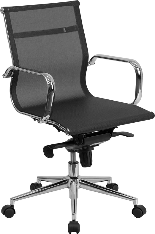 Mid-Back Transparent Black Mesh Executive Swivel Chair With Synchro-Tilt Mechanism And Arms - By Flash Furniture - Madison Seating 3 Mid-Back Transparent Black Mesh Executive Swivel Chair With Synchro-Tilt Mechanism And Arms - By Flash Furniture - Madison Seating