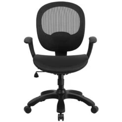 Mid-Back Transparent Black Mesh Swivel Task Chair With Seat Slider, Ratchet Back And Arms - By Flash Furniture - Madison Seating -Executive Chairs Sales Mid Back Transparent Black Mesh Swivel Task Chair with Seat Slider Ratchet Back and Arms by Flash Furniture 3