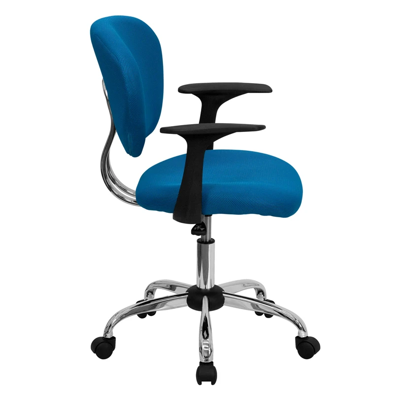 Mid-Back Turquoise Mesh Swivel Task Chair With Chrome Base And Arms - By Flash Furniture - Madison Seating 4 Mid-Back Turquoise Mesh Swivel Task Chair With Chrome Base And Arms - By Flash Furniture - Madison Seating - Image 2