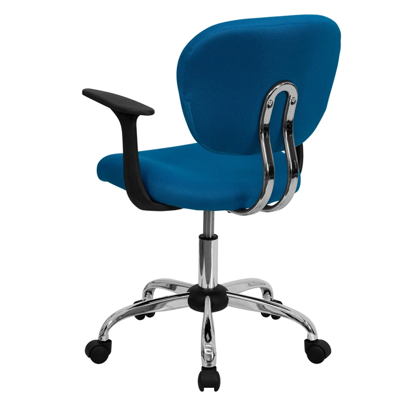 Mid-Back Turquoise Mesh Swivel Task Chair With Chrome Base And Arms - By Flash Furniture - Madison Seating 5 Mid-Back Turquoise Mesh Swivel Task Chair With Chrome Base And Arms - By Flash Furniture - Madison Seating - Image 3
