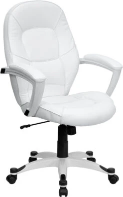 Mid-Back White Leather Executive Swivel Chair With Arms - By Flash Furniture - Madison Seating