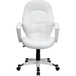Mid-Back White Leather Executive Swivel Chair With Arms - By Flash Furniture - Madison Seating 15 Mid-Back White Leather Executive Swivel Chair With Arms - By Flash Furniture - Madison Seating -Executive Chairs Sales Mid Back White Leather Executive Swivel Chair with Arms by Flash Furniture 6
