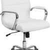 Mid-Back White Leather Executive Swivel Chair With Chrome Base And Arms - By Flash Furniture - Madison Seating -Executive Chairs Sales Mid Back White Leather Executive Swivel Chair with Chrome Base and Arms by Flash Furniture