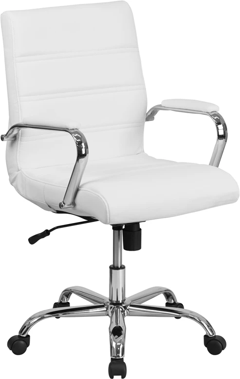Mid-Back White Leather Executive Swivel Chair With Chrome Base And Arms - By Flash Furniture - Madison Seating 3 Mid-Back White Leather Executive Swivel Chair With Chrome Base And Arms - By Flash Furniture - Madison Seating