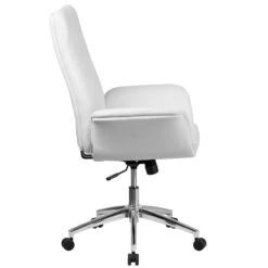 Mid-Back White Leather Executive Swivel Chair With Flared Arms - By Flash Furniture - Madison Seating -Executive Chairs Sales Mid Back White Leather Executive Swivel Chair with Flared Arms by Flash Furniture 1