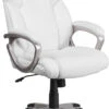 Mid-Back White Leather Executive Swivel Chair With Padded Arms - By Flash Furniture - Madison Seating -Executive Chairs Sales Mid Back White Leather Executive Swivel Chair with Padded Arms by Flash Furniture