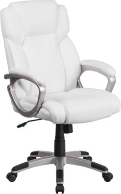 Mid-Back White Leather Executive Swivel Chair With Padded Arms - By Flash Furniture - Madison Seating