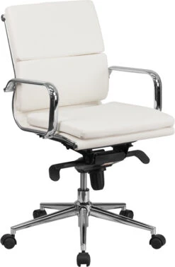Mid-Back White Leather Executive Swivel Chair With Synchro-Tilt Mechanism And Arms - By Flash Furniture - Madison Seating
