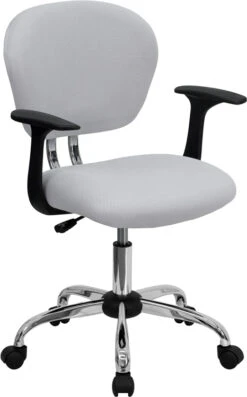 Mid-Back White Mesh Swivel Task Chair With Chrome Base And Arms - By Flash Furniture - Madison Seating