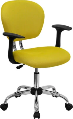 Mid-Back Yellow Mesh Swivel Task Chair With Chrome Base And Arms - By Flash Furniture - Madison Seating