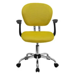 Mid-Back Yellow Mesh Swivel Task Chair With Chrome Base And Arms - By Flash Furniture - Madison Seating -Executive Chairs Sales Mid Back Yellow Mesh Swivel Task Chair with Chrome Base and Arms by Flash Furniture 3