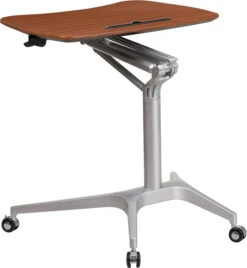 Mobile Sit-Down, Stand-Up Mahogany Computer Desk With 28.25''W Top (Adjustable Range 29'' - 41'') - By Flash Furniture - Madison Seating