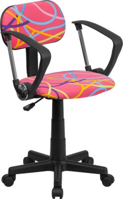 Multi-Colored Swirl Printed Pink Swivel Task Chair With Arms - By Flash Furniture - Madison Seating