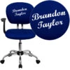 Personalized Mid-Back Blue Mesh Swivel Task Chair With Chrome Base And Arms - By Flash Furniture - Madison Seating -Executive Chairs Sales Personalized Mid Back Blue Mesh Swivel Task Chair with Chrome Base and Arms by Flash Furniture