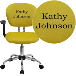 Personalized Mid-Back Yellow Mesh Swivel Task Chair With Chrome Base And Arms - By Flash Furniture - Madison Seating
