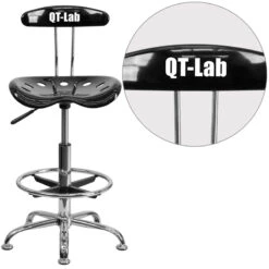 Personalized Vibrant Black And Chrome Drafting Stool With Tractor Seat - By Flash Furniture - Madison Seating
