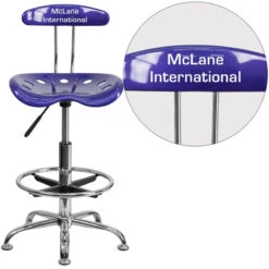 Personalized Vibrant Deep Blue And Chrome Drafting Stool With Tractor Seat - By Flash Furniture - Madison Seating