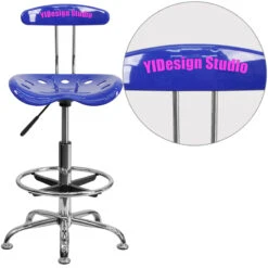 Personalized Vibrant Nautical Blue And Chrome Drafting Stool With Tractor Seat - By Flash Furniture - Madison Seating