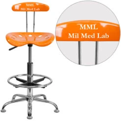 Personalized Vibrant Orange And Chrome Drafting Stool With Tractor Seat - By Flash Furniture - Madison Seating