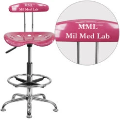 Personalized Vibrant Pink And Chrome Drafting Stool With Tractor Seat - By Flash Furniture - Madison Seating