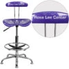 Personalized Vibrant Violet And Chrome Drafting Stool With Tractor Seat - By Flash Furniture - Madison Seating -Executive Chairs Sales Personalized Vibrant Violet and Chrome Drafting Stool with Tractor Seat by Flash Furniture