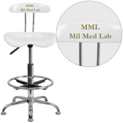 Personalized Vibrant White And Chrome Drafting Stool With Tractor Seat - By Flash Furniture - Madison Seating