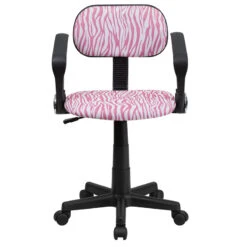 Pink And White Zebra Print Swivel Task Chair With Arms - By Flash Furniture - Madison Seating -Executive Chairs Sales Pink and White Zebra Print Swivel Task Chair with Arms by Flash Furniture 3