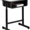 Student Desk With Grey Top And Adjustable Height Black Pedestal Frame - By Flash Furniture - Madison Seating -Executive Chairs Sales Student Desk with Grey Top and Adjustable Height Black Pedestal Frame by Flash Furniture