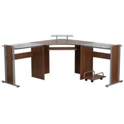 Teakwood Laminate Corner Desk With Pull-Out Keyboard Tray And CPU Cart - By Flash Furniture - Madison Seating