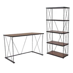 Vernon Hills Collection Antique Wood Grain Finish Computer Desk And Four Shelf Bookshelf With Chain Accent Metal Frame By Flash Furniture - Madison Seating