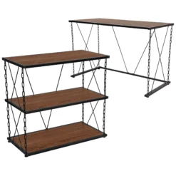 Vernon Hills Collection Antique Wood Grain Finish Computer Desk And Two Shelf Bookshelf With Chain Accent Metal Frame By Flash Furniture - Madison Seating