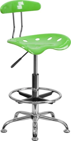 Vibrant Apple Green And Chrome Drafting Stool With Tractor Seat - By Flash Furniture - Madison Seating