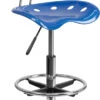 Vibrant Bright Blue And Chrome Drafting Stool With Tractor Seat - By Flash Furniture - Madison Seating