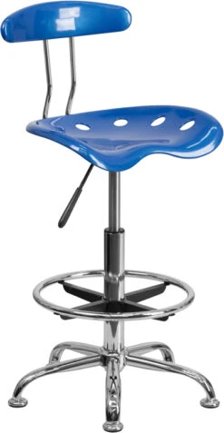 Vibrant Bright Blue And Chrome Drafting Stool With Tractor Seat - By Flash Furniture - Madison Seating