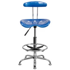 Vibrant Bright Blue And Chrome Drafting Stool With Tractor Seat - By Flash Furniture - Madison Seating -Executive Chairs Sales Vibrant Bright Blue and Chrome Drafting Stool with Tractor Seat by Flash Furniture 3