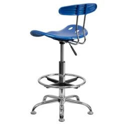 Vibrant Bright Blue And Chrome Drafting Stool With Tractor Seat - By Flash Furniture - Madison Seating -Executive Chairs Sales Vibrant Bright Blue and Chrome Drafting Stool with Tractor Seat by Flash Furniture 4