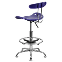 Vibrant Deep Blue And Chrome Drafting Stool With Tractor Seat - By Flash Furniture - Madison Seating -Executive Chairs Sales Vibrant Deep Blue and Chrome Drafting Stool with Tractor Seat by Flash Furniture 2