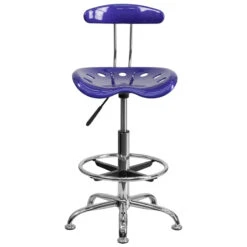 Vibrant Deep Blue And Chrome Drafting Stool With Tractor Seat - By Flash Furniture - Madison Seating -Executive Chairs Sales Vibrant Deep Blue and Chrome Drafting Stool with Tractor Seat by Flash Furniture 3