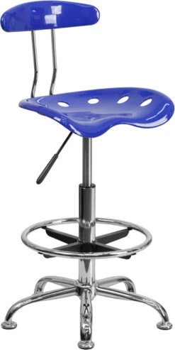Vibrant Nautical Blue And Chrome Drafting Stool With Tractor Seat - By Flash Furniture - Madison Seating
