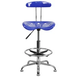 Vibrant Nautical Blue And Chrome Drafting Stool With Tractor Seat - By Flash Furniture - Madison Seating -Executive Chairs Sales Vibrant Nautical Blue and Chrome Drafting Stool with Tractor Seat by Flash Furniture 3